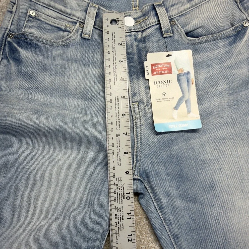 Levis Signature Super Skinny Blue Jeans Girls 18 (FITS 28 X 30) Distressed NEW - Picture 9 of 12